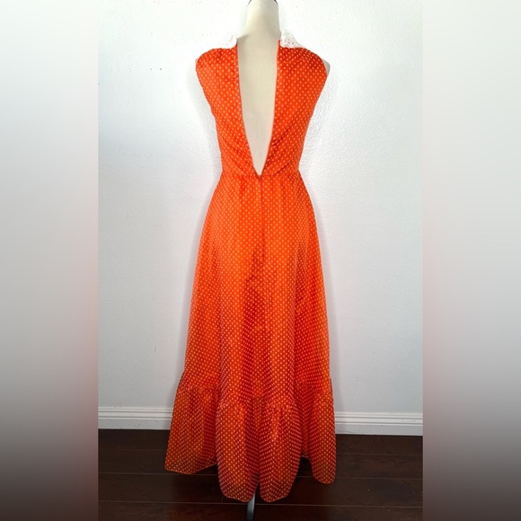 VINTAGE 1970s Lorrie Deb Maxi Dress Orange Prairie Full Gown 70s Calico Hippie - Picture 5 of 12